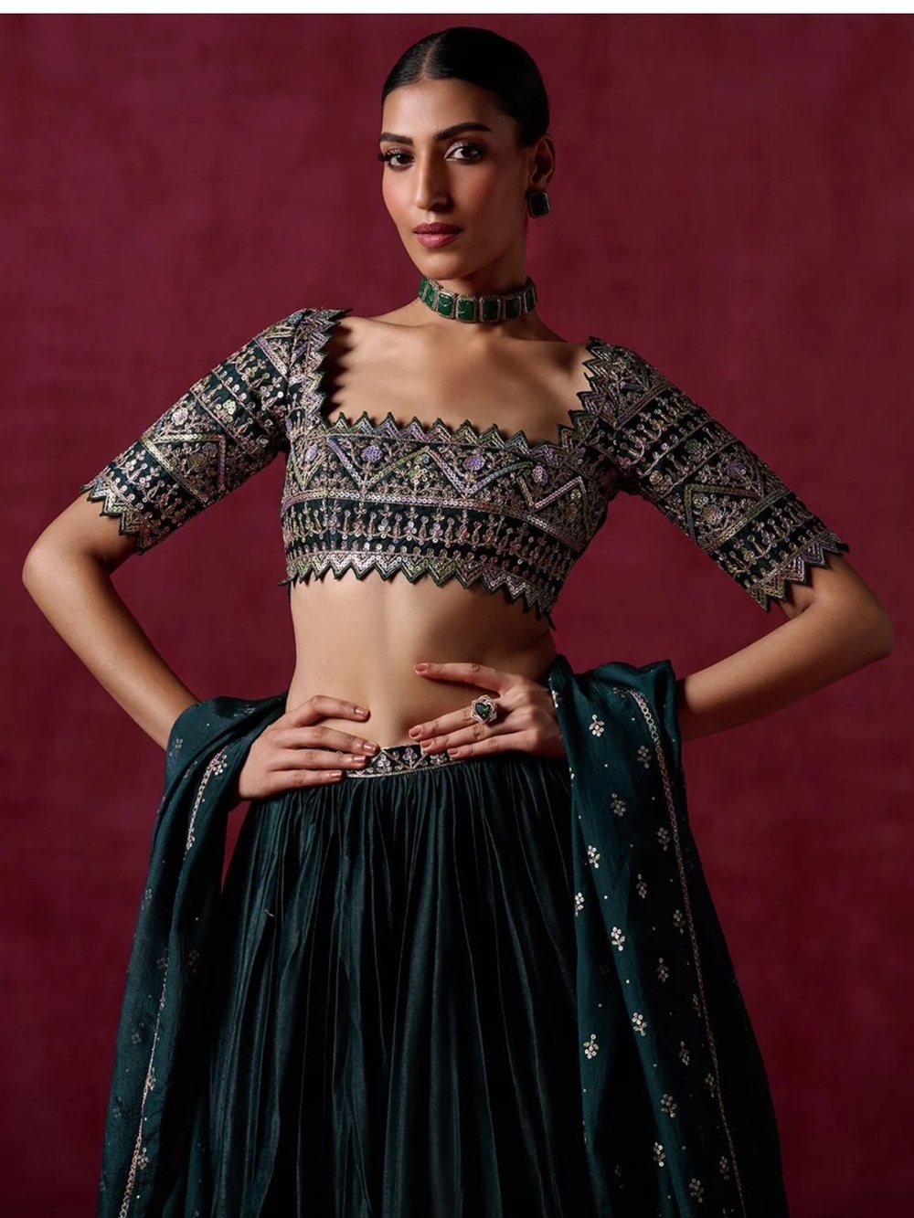 Green Embroidered Lehenga Dress